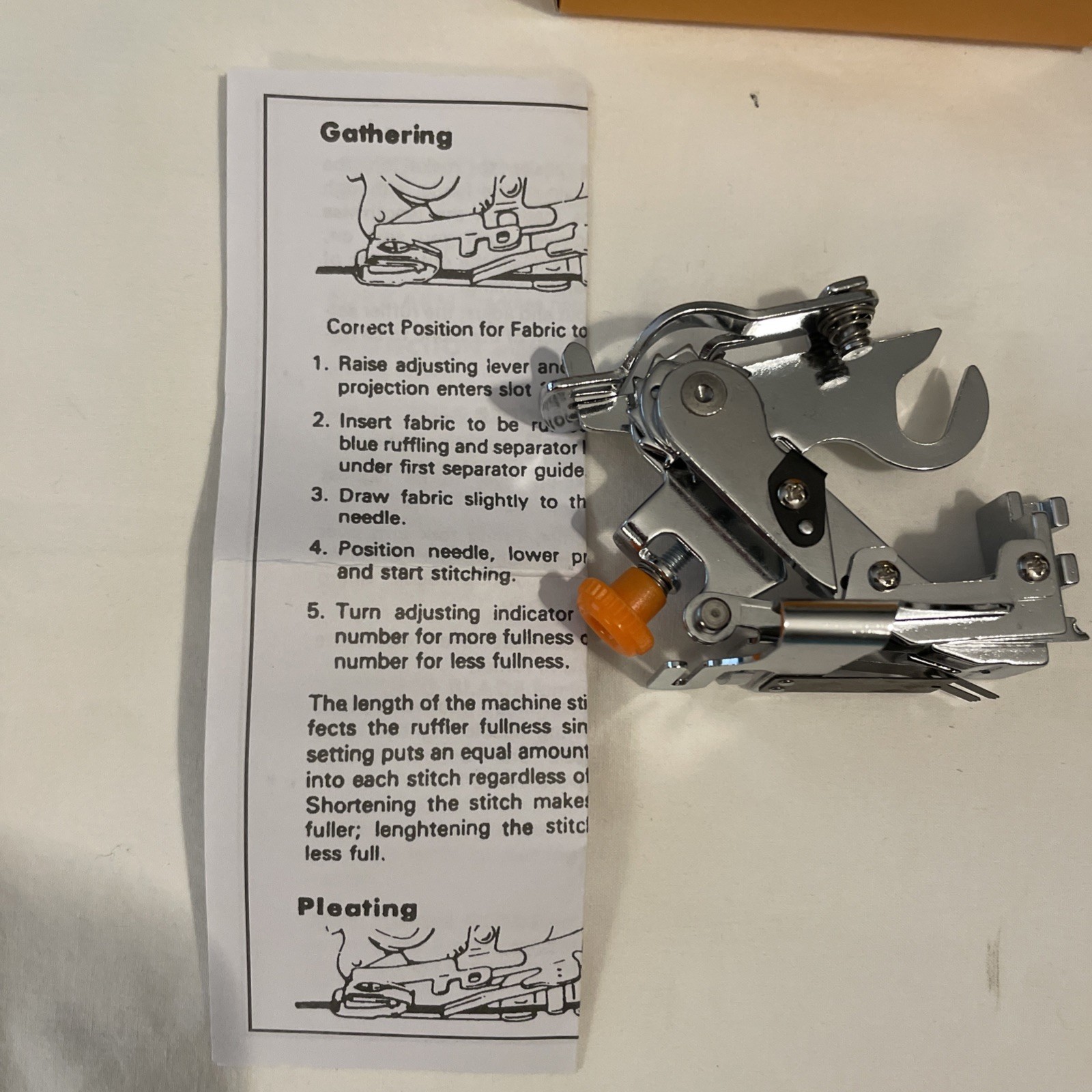 Ruffler for sewing machine presser foot attachment Greist Ruffles #55705 org box