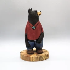 NAVAJO FOLK ART-SMALL BLACK BEAR IN RED SHIRT by RAY & ORLEEN LANSING