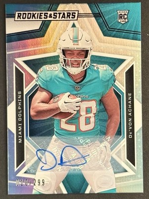 De’Von Achane 2023 Panini Rookies & Stars #132 Auto /299 Rookie RC Dolphins