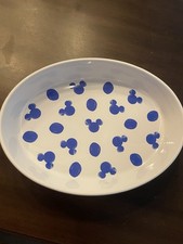 Disney Mickey Mouse Oval Serving Platter Dish White w/ Blue Icon Dots Print