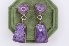 Vintage Charoite Sterling Silver Heart Dangle...