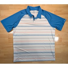 Oakley Mens XL Regular Fit Polo Shirt Short Sleeve Blue White Stripe Golf