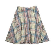 Vintage 80s Pastel Plaid A-Line Knee Length Skirt Sparkle Pink Blue Girls 14