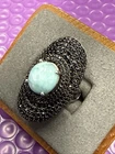 ❤️ Sterling Silver Vintage Blue & Black Spinel Oval Ring Sz 6 (1)