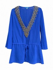 Swim Cover-Up Tunic with Embellished Gold Beaded V-Neck