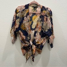 Floral Style Co Kimono, Navy, Orange, Gold size L