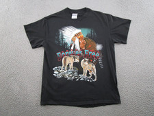 Vintage 90s Native American Indian Wolf Forever Free Graphic T-Shirt Size L READ