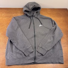 Nike Hoodie Mens 2XL Gray Full Zip Long Sleeve Fleece Swoosh Sweatshirt