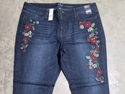 NWT Womens NY&C Soho Jeans Size 16 Relaxed Boyfriend ~Embroidered Floral Design!