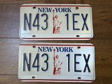 Vintage New York License Plate Set-Statue of Liberty- N43 1EX -Matching Pair