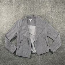 Calvin Klein Womens M Black White Knit Blazer Jacket Open Front Zip Pockets