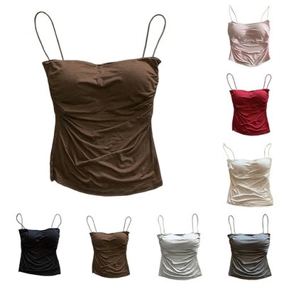Damen Tanktop mit integriertem BH Spaghettiträger bequem Stretchstoff