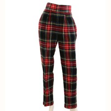 80s Vintage Tartan Plaid High Waist Pants Womens S 6 8 Red Pleated Tapered Leg