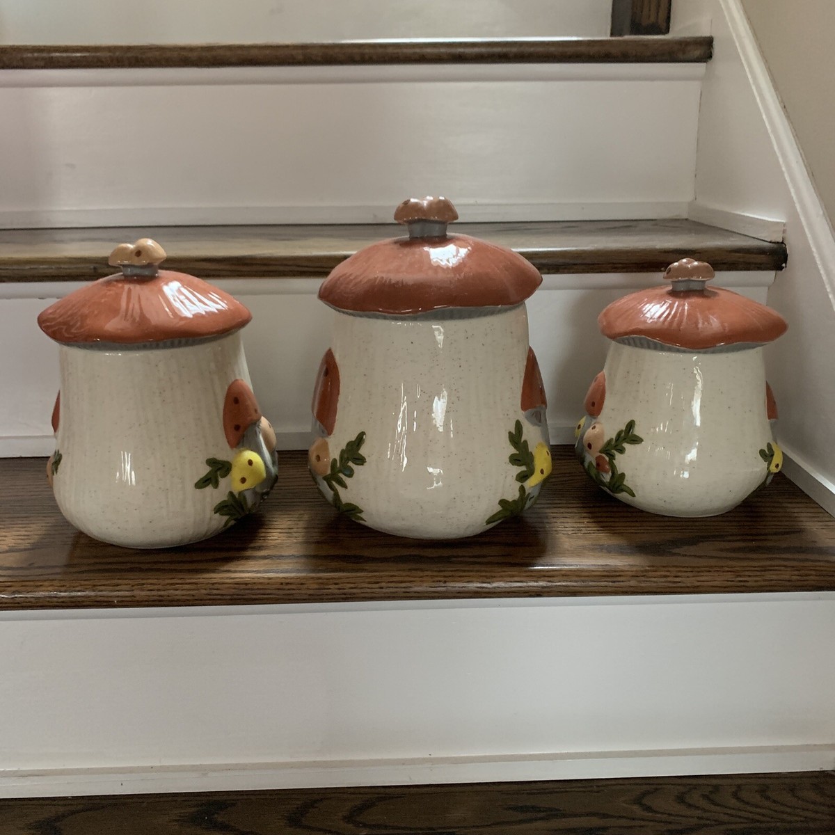 1980 Vintage Mushroom 3 Piece Canister Set Arnel's Mold Ceramic