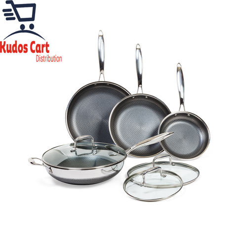 PRO STEEL 7pc Cookware Set Pot Sauce Frying Pan Non-Stick Glass Lid Induction - Picture 5 of 12