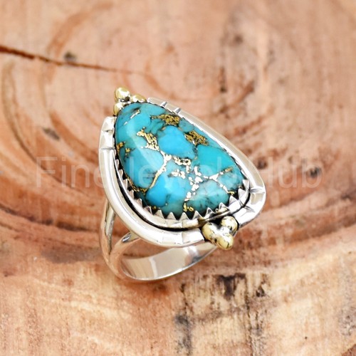 Copper Turquoise Ring, 925 Sterling Silver Ring, Handmade Women's Ring Boho Ring - Picture 3 of 5