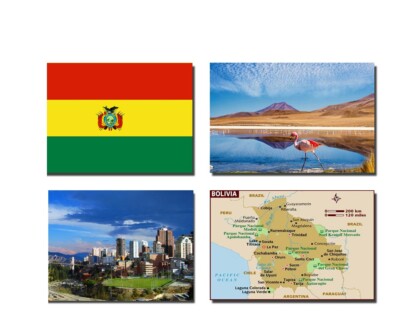 4er Set Bolivien Kühlschrankmagnete - Flagge, Karte und Wahrzeichen Sehenswürdigkeiten