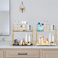 Gold Bathroom Organizer Countertop W/Toothbrush Holders 2 Tier Bathroom Vanity