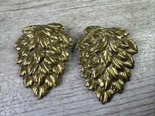 Vintage Pair Of Statement Leaf Shoe Clips Brass Tone 2  