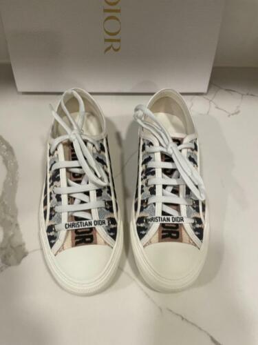 DIOR WALK'N Bordado Corbata Algodón Flat Lace Up Low Top Sneakers Shoes $990 - Imagen 4 de 12
