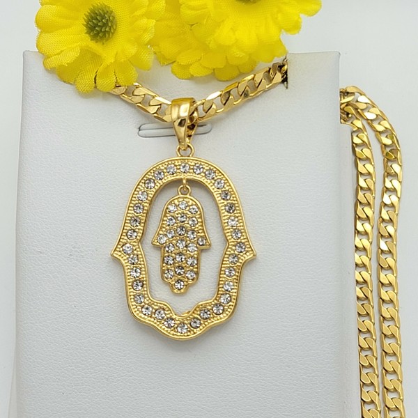 Alternate view of Yellow Gold Plated Hamsa Necklace Fatima Hand God Charm Pendant