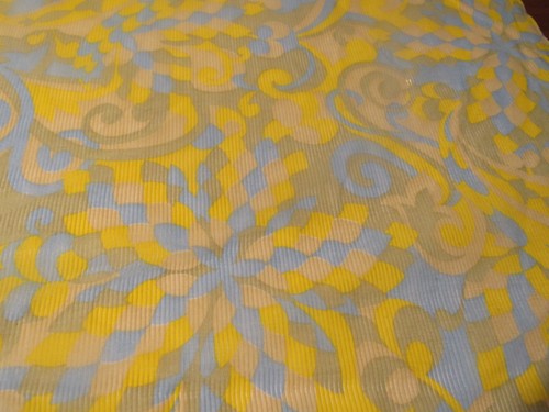 Vintage Cotton Voile Fabric Yellow Blue Cream Psychedelic Print By The Yard NOS