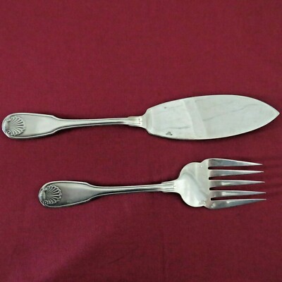 CHRISTOFLE 2 couverts servir le poisson en métal argenté coquille Vendôme 1