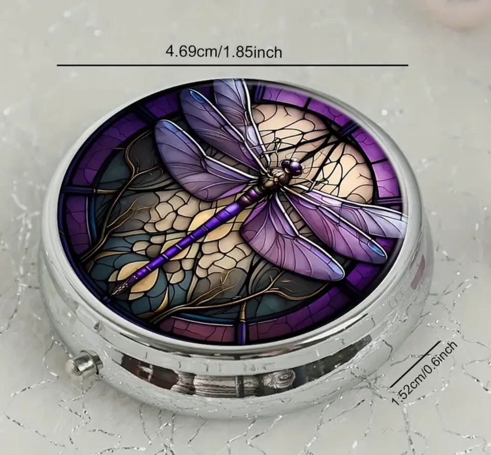 💜🪻 Metal Purple Dragonfly Pill Box | Meds • Vitamins • Herb Organizer 🐉✨ - Image 2 of 4
