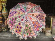Garden Parasol Elephant Embroidered Indian Outdoor Sun Shade Patio Umbrella