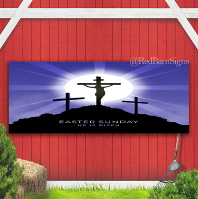 He Is Risen Easter Sunday Indoor Holy Week Palm Sunday Banner sign with grommets