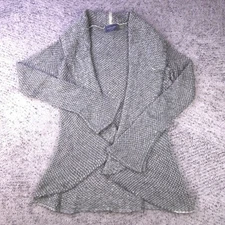 Wooden Ships Sweater Womens Medium Large Cardigan Open Mohair Wool Blend Gray