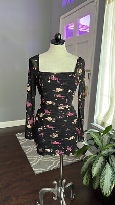 Leith Ruched Floral Print Bodycon Mini Dress Size XS
