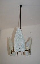 LAMPADARIO A SOSPENSIONE 3 LUCI DESIGN ANNI 50 IN OTTONE E VETRO STILE STILNOVO