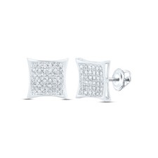 10kt White Gold Womens Round Diamond Square Cluster Earrings 1/6 Cttw