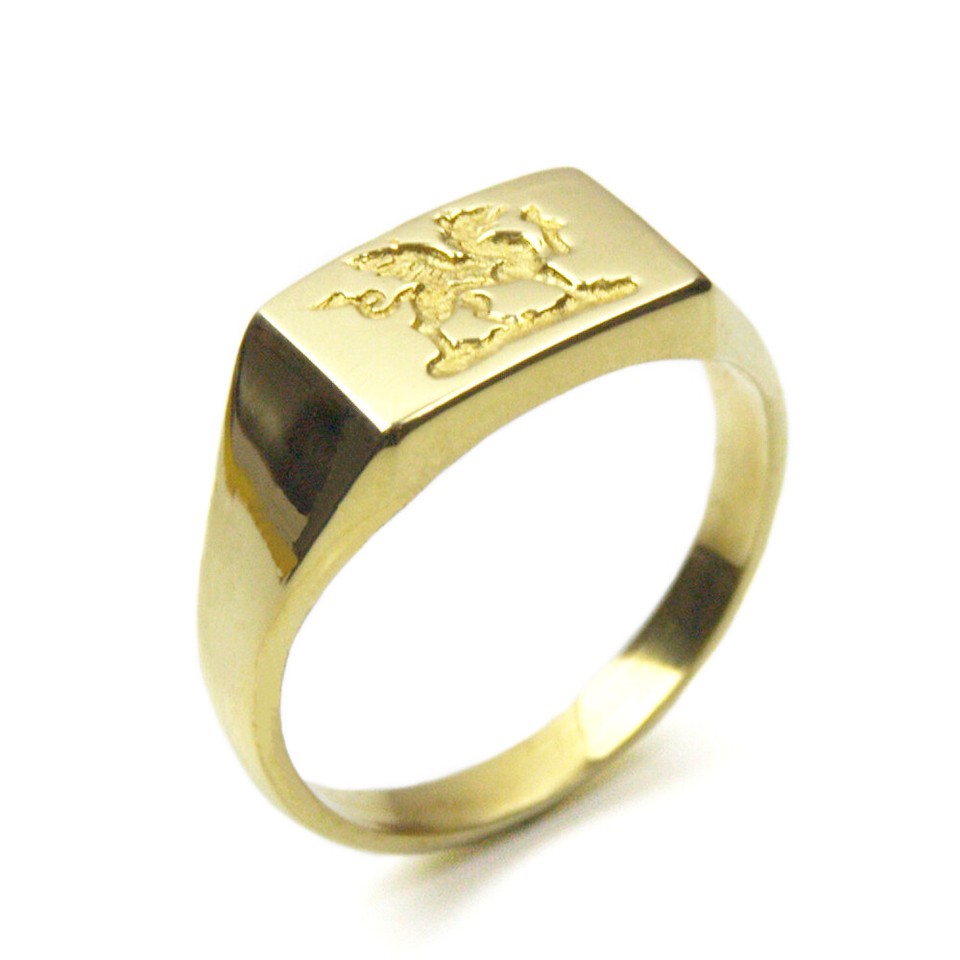 Signet Ring 9ct Yellow Gold Welsh Dragon S49 | eBay UK