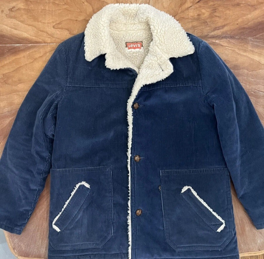 🔥Vintage 70s Levi's Big E Blue Corduroy Sherpa 4 Pocket