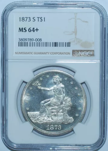 1873 S NGC MS64+ Trade Silver Dollar