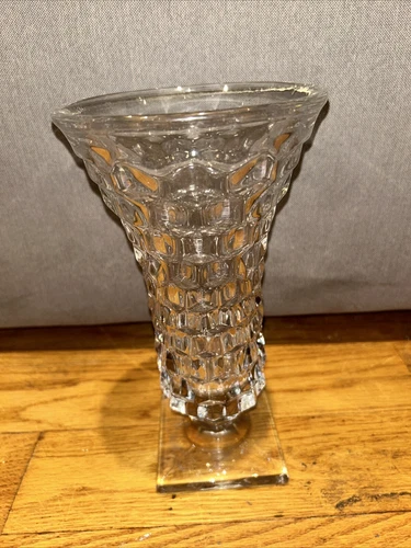 Fostoria Glass AMERICAN Crystal Flared Mouth 9 3/4" Square Footed Vase