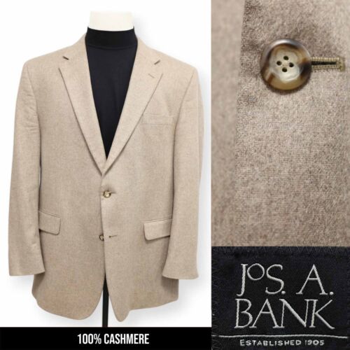 JOS A BANK mens tan brown 100% CASHMERE soft sport coat suit jacket blazer 46 R