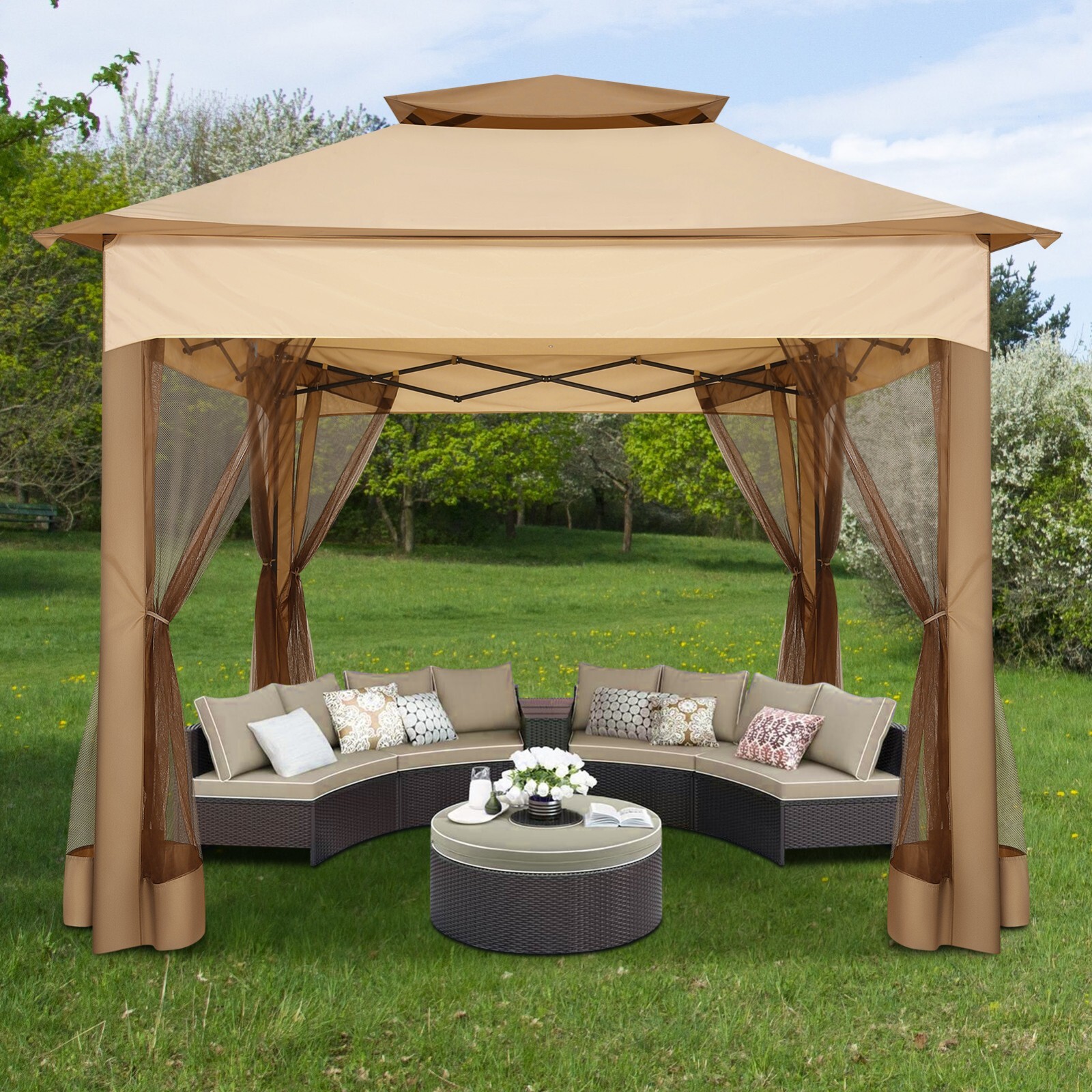 Outdoor Gazebo 11x11 12x20 Heavy Duty Canopy Patio Tent with Mosquito Netting