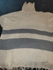 Women's One Size White  Gray Sweatered Shawl   