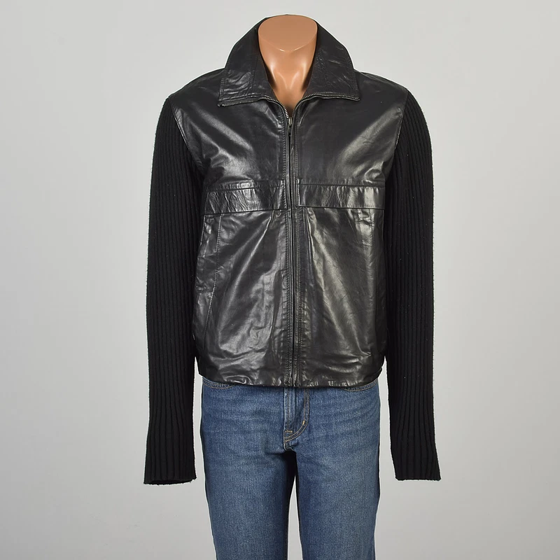 kenneth-cole 2000s leather ribbed knit casual jacket