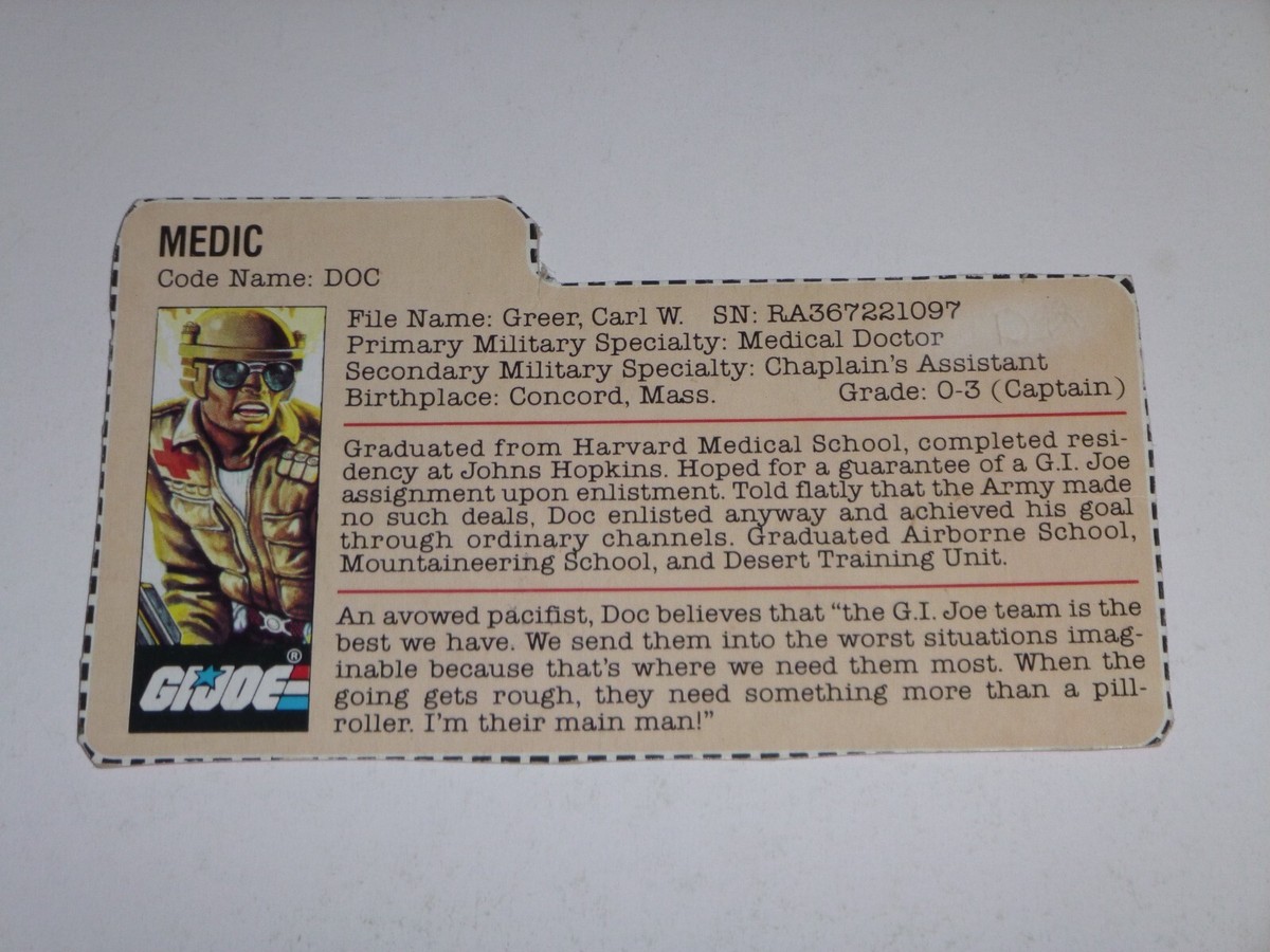 Gi Joe Red Back Cut File Card Pick & Choose each addtl free