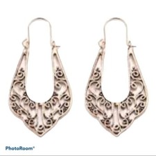 Rose Gold Plated Filigree Bohemian Fashion Dangle Hoop Earrings