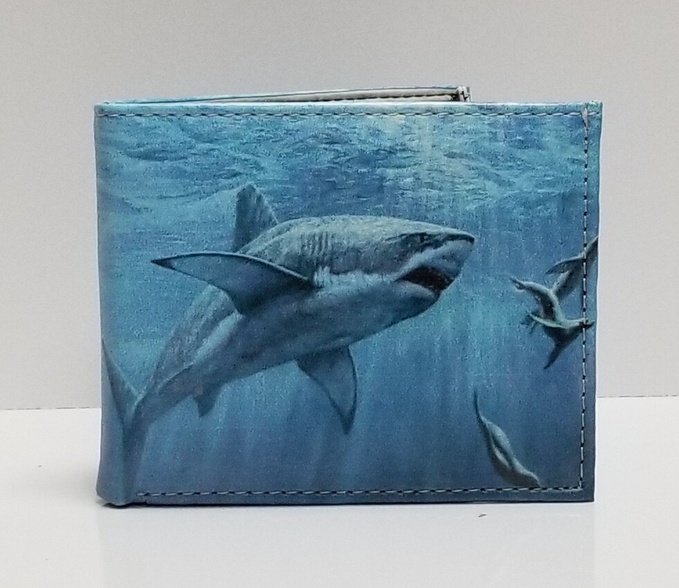 Sharks Print on Handcrafted Wallet BI-Fold Men's Vegan Leather | eBay