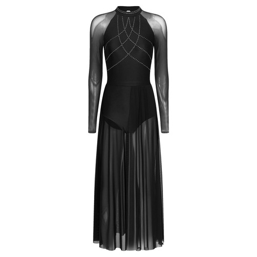 Womens Costume Modern Dress Split Dress Sheer Dancewear Glittery Leotard Mesh - Afbeelding 31 van 63