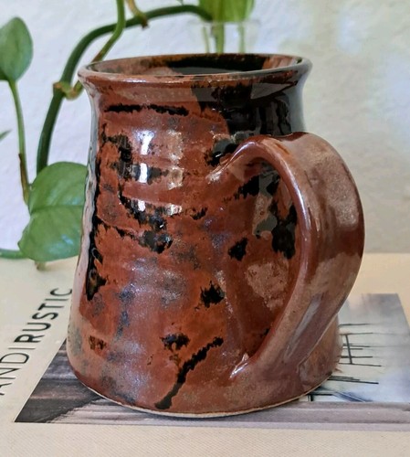 Taza de cerámica de gres óxido rojo cobre vintage 12 oz única rústica hecha a mano - Imagen 2 de 5