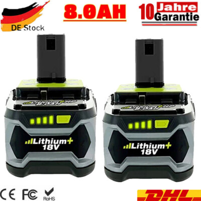 2x 8.0Ah Akku Für Ryobi One Plus 18V Li-Ion RB18L50 P108 P109 BID1821 Batterie