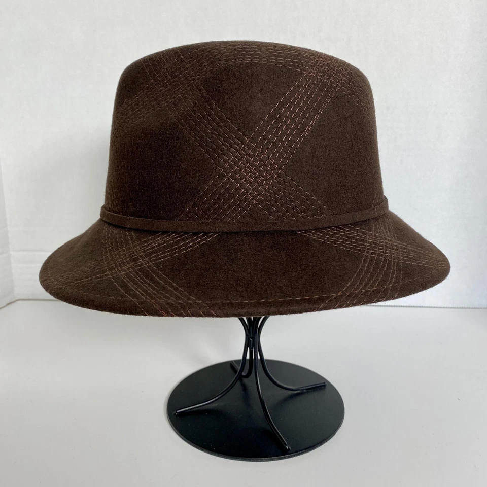 Sombrero Fedora Vintage Marrón Lana con Costuras Decorativas Clásico Academia City Foto 4 de 4