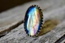 Stunning Natural Multi Fire Labradorite Ring 925 Sterling Silver Handmade Ring